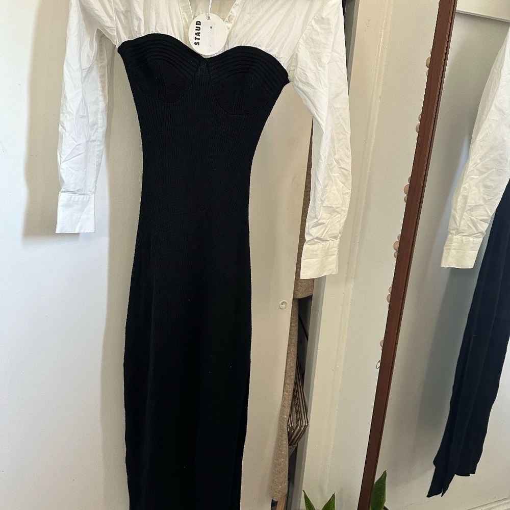 ❌SOLD❌STAUD hazel poplin knit combo corset detail midi dress FINAL PRICE - Picture 7 of 9